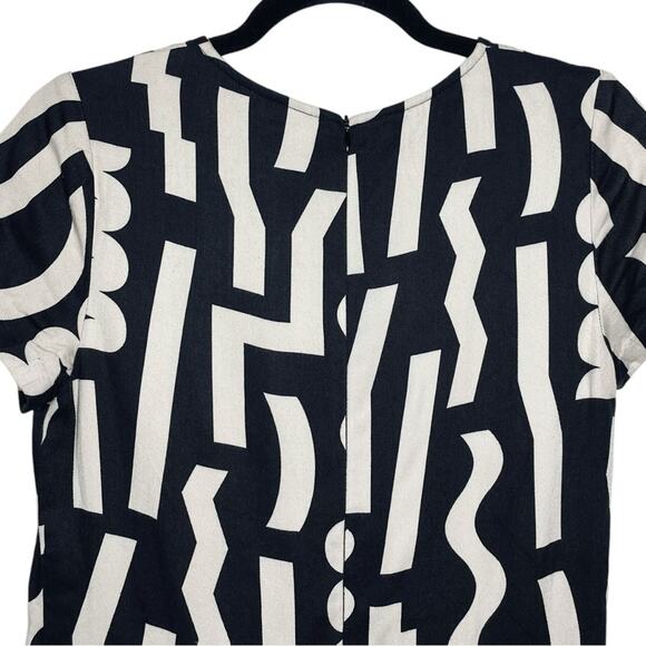 Dusen Dusen Black Cream Squiggle Abstract Shape Short Sleeve Mini Dress - XS - Picture 6 of 9